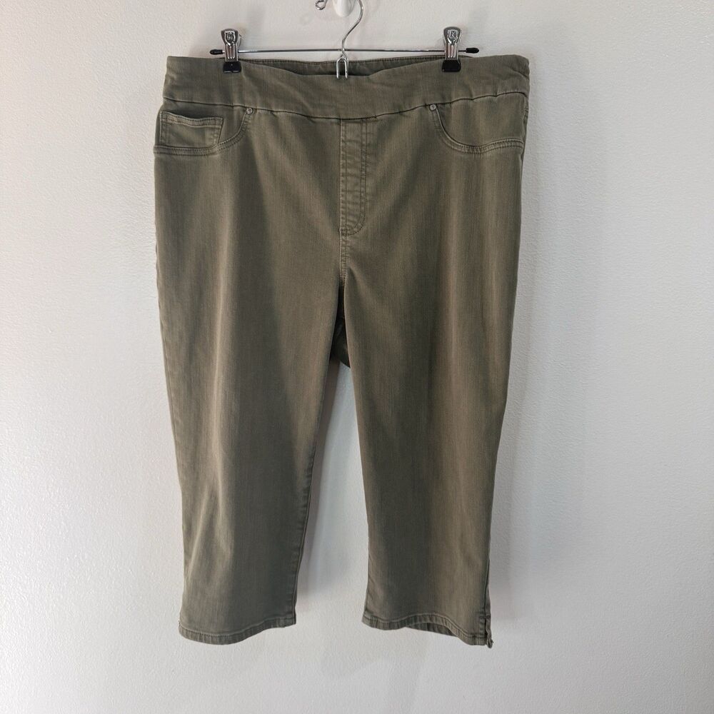 Chico's Jegging Capri Pants 14 / 2.5 Army Green Stretch Jeans Denim Pull On